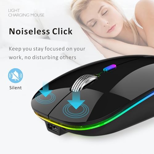 Uiosmuph G12 Slim Rechargeable LED Wireless Silent Mouse – Ultra-Portable USB Optical Computer Accessory with Type C Adapter for Seamless Compatibility and Noise-Free Operation in Blackish Green