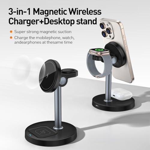 APSARAS 3-in-1 Wireless Charging Station for i Phone 16/15/14/13/12, Air Pods & Apple Watch Series S11 – Stylish Mag Safe Compatible Dock with Enhanced Speed and Safety Features for Clutter-Free Charging Solutions