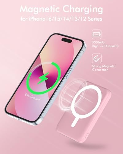 Podoru Mag Safe 5000 m Ah Portable Power Bank – Wireless Magnetic Charger with 20 W PD Fast Charging for i Phone 12 to 16 Series – Sleek, Lightweight Design for Effortless On-the-Go Charging – Includes Type-C Cable for Enhanced Versatility and Compatibility