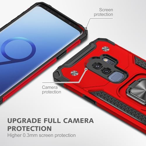 Rugged Military-Grade Shockproof Case for Samsung Galaxy S9 Plus – Red Armor with Built-in Kickstand and Magnetic Car Mount for Ultimate Protection and Style – Perfect for Active Lifestyles