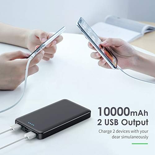 Ultra-Slim 10000 m Ah Portable Power Bank – Dual USB Outputs & USB-C Input, Compact External Charger for i Phone 12/13, Samsung S20, Tablets – Stylish Black and Red Design for Maximum Portability and Enhanced Device Compatibility