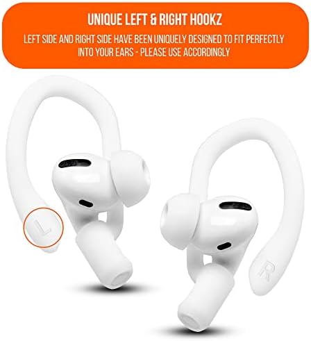Patented WC Hook Z – Upgraded Over-Ear Hooks for Air Pods Pro 1, 2 & Air Pods 1, 2, 3 | Secure Fit Earbud Accessories with Unique Left & Right Design | Two Size Pairs Included | Winter White | Premium Quality by Wicked Cushions for Maximum Comfort and Stability