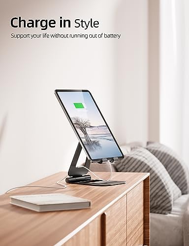 Nulaxy Aluminum Dual Foldable i Pad Stand – Versatile Adjustable Tablet Holder for Enhanced Workspace Comfort, Sleek Rose Gold Finish, Universal Compatibility with i Pad Pro/Air/Mini & i Phone Pro/Max/Plus, Portable and Durable Design for Effortless Mobility and Ergonomic Support