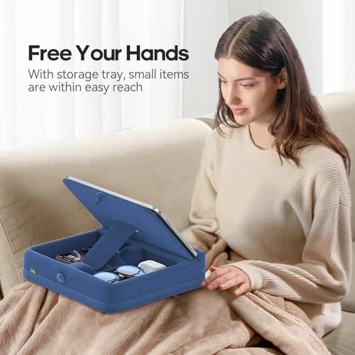 KDD Multifunctional Tablet Pillow Stand – Adjustable Foldable i Pad Holder for Bed, Lap, and Desk with Soft Pad Dock and Stylus Storage – Compatible with i Pad Pro (12.9, 10.5, 11), Air, Mini, Phones, and Books – Ultimate Comfort and Versatility for Hands-Free Use