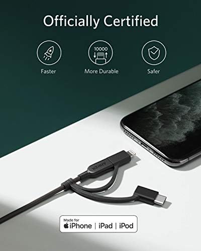 Anker Powerline II 3-in-1 Charging Cable – Lightning, Type-C & Micro USB Compatibility for Fast Charging Across i Phone, Android & More – Durable 3 ft Length, Tangle-Free Design for Home & Travel Use – Universal Device Support with Reinforced Construction