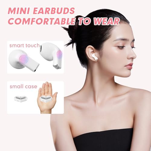 Stylish Rose Gold Heart Wireless Earbuds for Girls – Mini Bluetooth Earbuds Designed for Small Ears, Perfect for Kids & Women – Lightweight, Comfortable Fit with Superior Sound Quality for i Phone & Android, Ideal for Travel & Everyday Use