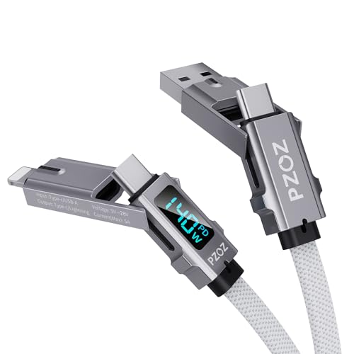 pzoz 4-in-1 USB C Fast Charging Cable with LED Status Display – Versatile Multi-Device Charger for i Phone 16/15/14 Pro Max, i Pad, Mac Book, Air Pods Pro, Samsung, and Google (60 W, 5 ft) – Streamlined Efficiency, Enhanced Durability, and Universal Compatibility for All Your Charging Needs