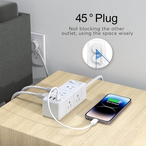 15 Ft Flat Plug Power Strip with 6 AC Outlets and 3 USB Ports – Tcstei Compact Extension Cord for Home, Office, and Dorm Room – Versatile ETL Certified Power Solution with Fast Charging and Space-Saving Design