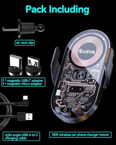 Innovative Qi Wireless Car Charger Mount with Auto Clamping – Effortless One-Hand Operation and 360° Rotation for Optimal Viewing – Essential Air Vent Holder for All Smartphones – Enhance Your Driving Safety and Convenience with Advanced Charging Features