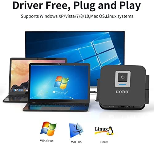 GODO USB 3.0 Vertical Hard Drive Enclosure for 3.5 Inch SATA HDD/SSD – Premium Aluminum Dock with UASP Technology, Supports Up to 18 TB Storage, Space-Saving Design, Power Adapter Included for Enhanced Performance and Compatibility