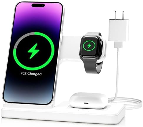 3-in-1 Wireless Charging Station for Apple Devices – Fast Charging for i Phone 16, 15, 14 Pro Max, Apple Watch Series 10 to SE, and Air Pods Pro – Compact & Stylish Design for Home and Office Use – Enhanced Compatibility and Efficiency