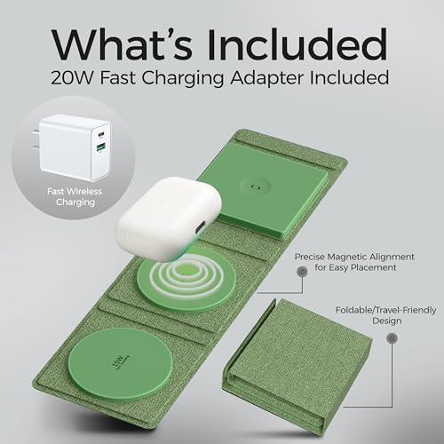 Ultimate 3-in-1 Magnetic Wireless Charger for Apple Devices – Foldable Travel Adapter for i Phone 16/15/14/13/Pro/Max, Apple Watch, and Air Pods – 20 W Rapid Charging Power Supply Included for Unmatched Convenience and Enhanced Compatibility
