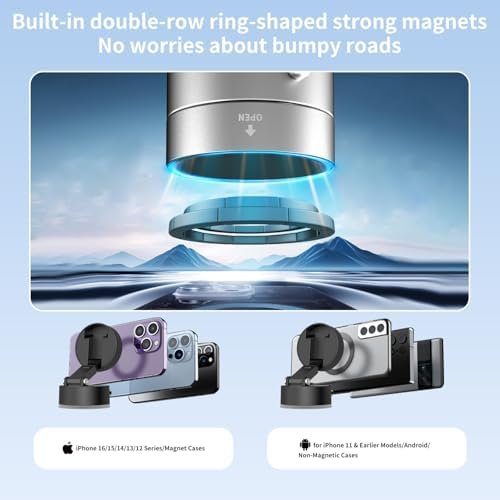 Vacuum Magnetic Phone Stand for Car Mount,【360°Rotatable】Suction Cup Cell Phone Holder for Women Men iPhone Samsung Huawei【Waterproof】Foldable Phone Mount for Car Accessories/Shower/Desk/Mirror (Grey) – Enhanced Compatibility and Speed