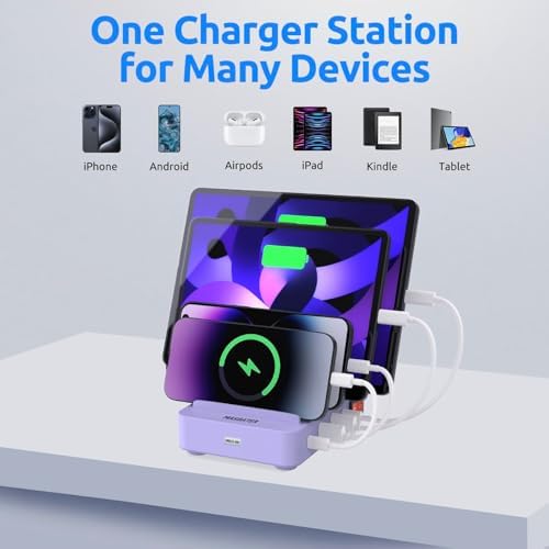 Versatile 4-Port USB Charging Station for Multiple Devices – Compact and Stylish Organizer Dock in Vibrant Purple, Ideal for Cell Phones, i Pads, and Kindle Tablets with Smart Charging Technology for Fast and Safe Power Delivery