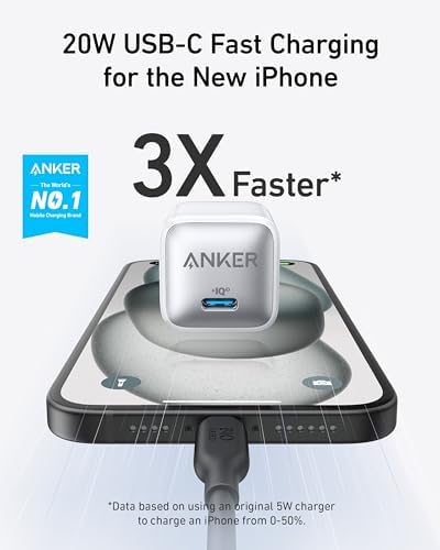 Anker 20 W USB-C Charger Block – Ultra-Compact Fast Charging Solution with Power IQ 3.0 for i Phone 16/15, Galaxy, Pixel 4/3, and i Pad – Versatile, Reliable, and Travel-Friendly Power Adapter for Rapid Device Charging (Cable Not Included)