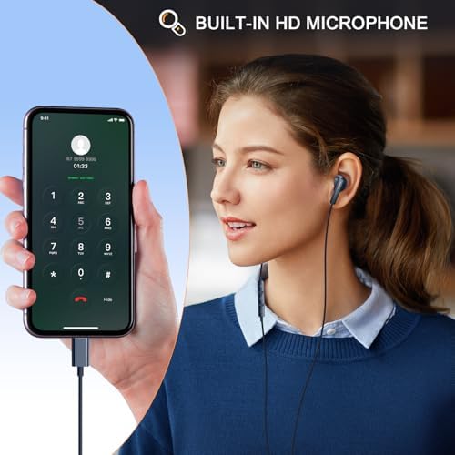 USB C Headphones – Type C Earbuds for i Phone 15/16 Pro Max and Samsung Galaxy S25 – Noise Isolation Stereo Wired Earphones with Built-in Microphone for Enhanced Audio Quality and Comfort – Perfect for Music Lovers and Podcast Enthusiasts – Ergonomic Design for Long-lasting Wear – Compatible with Android and i OS Devices