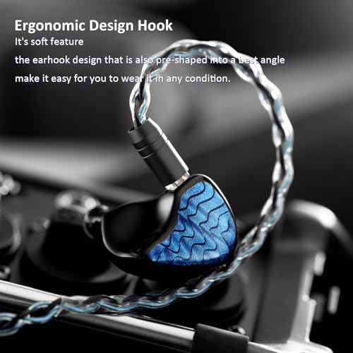 QOA Celest Blue Wyvern Hi-Fi In-Ear Monitors: Premium 10 mm Dynamic Driver Earbuds with Detachable 2-Pin Cable for Ultimate Sound Quality, Ergonomic Comfort, and Effective Noise Cancellation – Perfect for Musicians, Gamers, and Audiophiles Demanding Superior Audio Experience