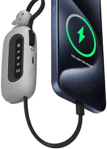 MIPOW Miffy 70 th Anniversary Edition Portable Power Bank Tube – 20 W Fast Charging with Dual Built-in Cables – Stylish and Compact Charger for i Phone & Android Devices – Perfect for On-the-Go Power Solutions and Collectors