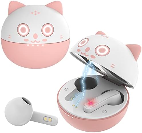 Charming Cat Design True Wireless Earbuds with Advanced Noise Cancellation – 40-Hour Hi-Fi Stereo Playback for Trendy Girls and Women | Effortless Bluetooth Connectivity & Built-in Microphone for Hands-Free Calling