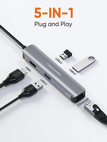 Sleek 5-in-1 USB C Hub Multiport Adapter – Aluminum 4 K HDMI, 1 Gbps Ethernet & 3 USB 3.0 Ports for Enhanced Connectivity on Mac Book Pro/Air, i Pad Pro & Surface Go – Ultimate Solution for Fast Data Transfer & Seamless Streaming