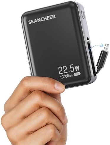 Ultra-Compact 10000 m Ah Power Bank with 22.5 W Fast Charge and Retractable 2.3 ft USB-C Cable | Triple Device Charging for i Phone 16/15, Samsung & Android | Lightweight Mini Charger with LED Battery Monitor | Essential for Professionals & Adventurers | Premium Gift-Ready Design