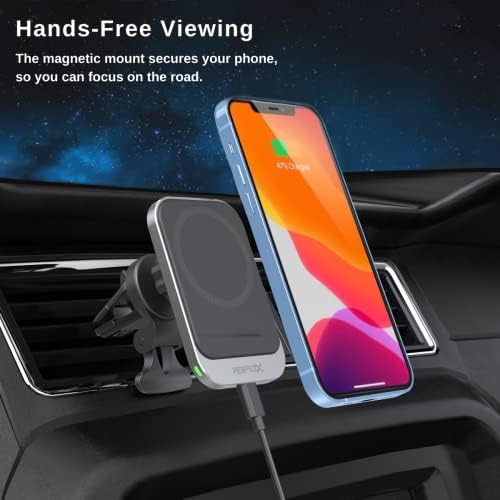 Rapid X Dashio MW1 Magnetic Wireless Charger & Car Vent Mount – 15 W Fast Charging for i Phone 15/14/13/12 & Compatible Android Devices – Effortless Hands-Free Access with Sleek Design & Integrated Safety Features for Ultimate Convenience