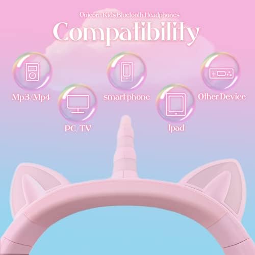 Enchanting Unicorn Wireless Headphones for Kids – Stylish Pink Foldable Design with Light-Up Features, Perfect for Tablets and Toddlers – Superior Sound Quality and Comfort for Magical Listening Adventures – Durable, Adjustable, Tangle-Free Fun for Every Little Girl