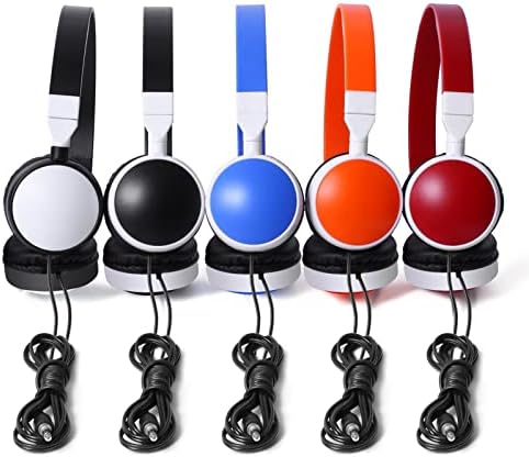 Vibrant 5-Pack Wired Headphones for Classroom Use – Foldable, Durable, and Comfortable Audio Solution for Kids & Teens | Compatible with Computers & Tablets | Engaging Multi-Colored Design for Enhanced Learning Experience