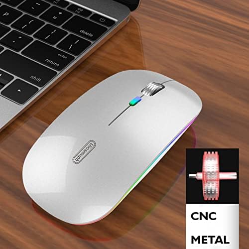 Uiosmuph G12 Slim Rechargeable LED Wireless Silent Mouse – Ultra-Portable USB Optical Computer Accessory with Type C Adapter for Seamless Compatibility and Noise-Free Operation in Blackish Green