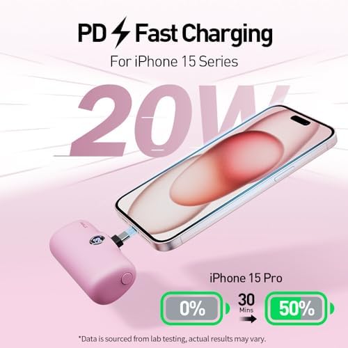 Compact i WALK 4,800 m Ah Portable Charger – High-Speed 18 W PD Power Bank with Built-in USB-C for Seamless Charging of i Phone 15/16/Pro/Max & Samsung Galaxy S25/S24/S23 – Ideal Travel Companion for On-the-Go Power Solutions