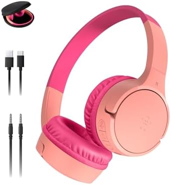Belkin Sound Form Mini Kids Wireless Bluetooth Headphones – Safe 85 d B Volume Control, 30-Hour Playtime, Built-In Microphone – Lightweight On-Ear Style for i Phone, i Pad, Fire Tablet & More – Ideal for Learning, Entertainment & Safe Listening