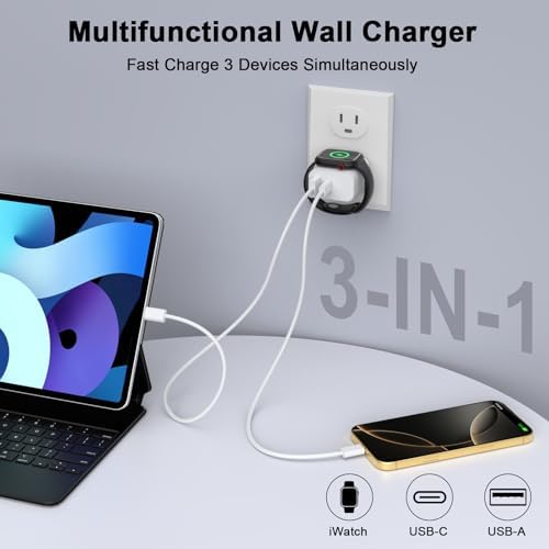 Revolutionary 20 W Magnetic Wireless Charger for Apple Devices – Ultra-Fast Dual USB-C Charging Block for i Watch Ultra/10/9/8/7/6 & i Phone 16/15 Pro Max – Compact 3-in-1 Travel Charger for Optimal Portability – Durable Design for Enhanced Efficiency and Quick Power Delivery – Maximize Your Charging Convenience with Seamless Device Compatibility