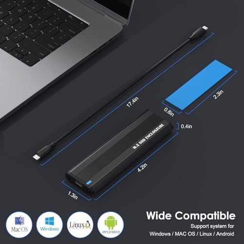High-Speed M2 NVME SATA SSD Enclosure Adapter – USB 3.1 Gen 2 Type C External Case for M.2 PCIe & SATA Drives (2230, 2242, 2260, 2280) – Tool-Free Installation, Enhanced Portability & Versatile Compatibility for Tech Enthusiasts and Professionals
