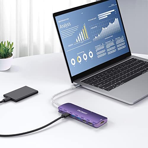Acodot 9-in-1 USB C Hub: Ultimate 4 K HDMI Adapter with 3 USB 3.0 Ports, SD/TF Reader & 100 W Power Delivery – Stylish Purple Multiport Hub for Mac Book, HP, XPS & More – Boost Your Productivity with Seamless Connectivity and Fast Charging