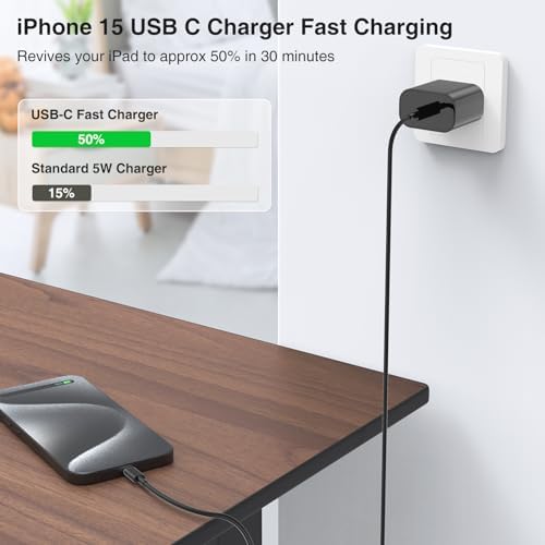 Elevate Your Charging Experience with the 20 W USB-C Power Adapter & 10 ft Type C Cable – Perfectly Engineered for i Phone 16/15, i Pad Pro, and Air Pods – Compact Wall Charger for Accelerated Power Delivery and Unmatched Portability – Superior Charging Speed for All Your Apple Devices on the Go