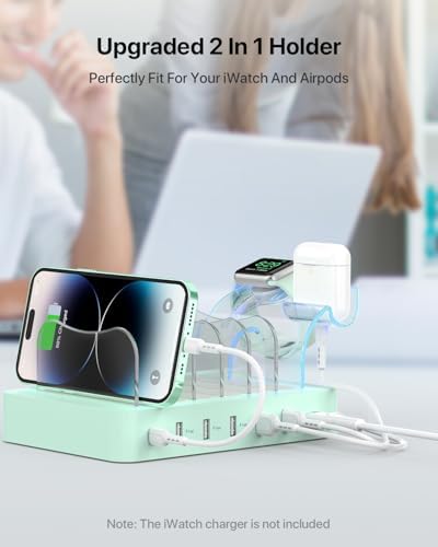 Soo Pii 60 W 6-Port USB-C Charging Station with 20 W Fast Charge – Multi-Device Power Hub for i Phone 14/13/12, Includes 6 Short Cables & 2-in-1 Holder for Organized Charging – Perfect for Home, Office & Travel
