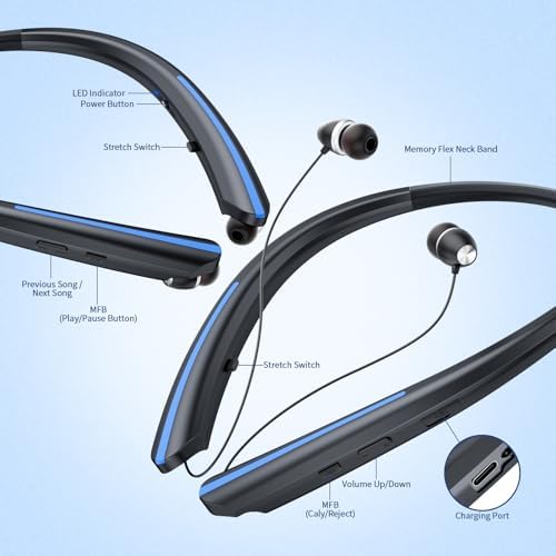 Retractable Bluetooth Neckband Headphones – IPX5 Sweatproof Wireless Earbuds with 18-Hour Playtime, Adjustable Fit & Integrated Microphone for Gym, Running, and Active Lifestyles (Stylish Pink) – Ultimate Audio Freedom and Seamless Connectivity