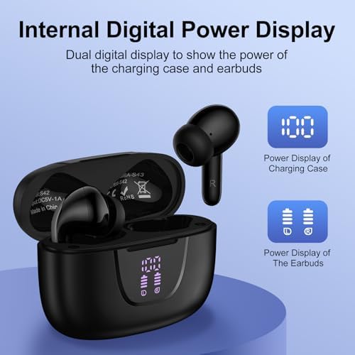 Premium Bluetooth 5.3 Wireless Earbuds – IPX7 Waterproof In-Ear Headphones with Built-in Microphone for i Phone 15/16 & Samsung Galaxy Devices – Superior Noise Cancellation, Ergonomic Design, and LED Battery Indicator for Ultimate Listening Experience and Connectivity