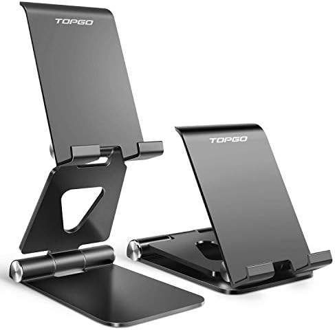 TOPGO Adjustable Cell Phone Stand, [Fully Foldable & Wide Compatibility] Desktop Stand Holder with Charging Port for iPhone, iPad, Kindle, Tablets, Switch – Silver – Enhanced Compatibility and Speed