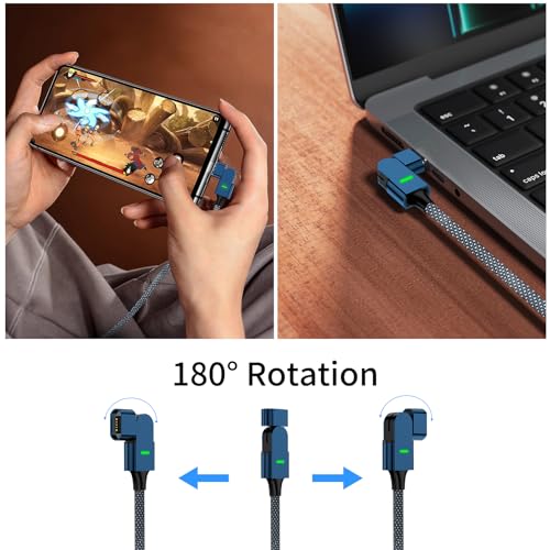 High-Speed 180° Rotatable Magnetic USB C Charging Cable – 100 W PD & 5 A Power for i Phone 15/14/13 & Mac Book Pro – Durable Nylon Braided 3-Pack of 6.6 ft Cables for Ultimate Flexibility – Elevate Your Charging with Secure Magnetic Connection & Optimal Angle Adjustability