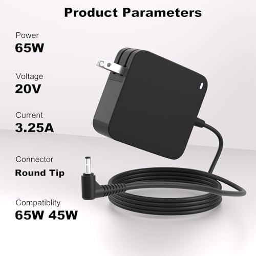 Lenovo 65 W Round Tip Laptop Charger – Ultra-Fast, Compatible Power Adapter for V14, V15, V17 Series & Ideapad Models with Enhanced Safety Features – Quick Charge Technology for Business Professionals and Students – CE/FCC/ROHS Certified for Reliable Performance – Ideal Replacement for ADLX65 CCGU2 A with 4.0 mm x 1.7 mm Connector – Your Go-To Charging Solution for Yoga 510, 710 & Flex Series – 24/7 Customer Support for Peace of Mind