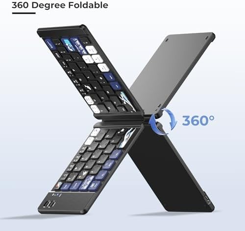 Ultra-Portable XVX WK60 Foldable Bluetooth Keyboard with Kanagawa Wave Art – Multi-Device Compatible Wireless Keyboard for i Pad, i Phone, Mac Book, Android & Windows – Long-Lasting 20-Hour Battery Life – Elevate Your Typing Experience Anywhere