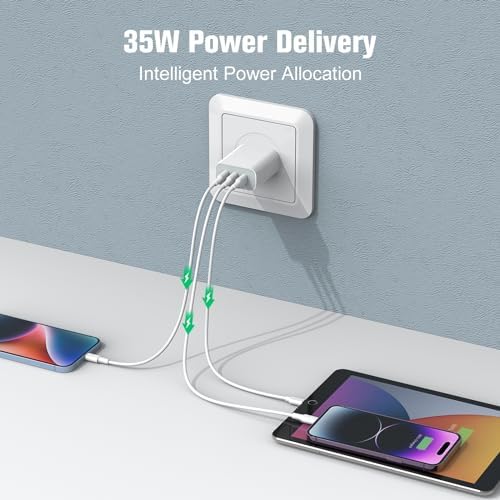 Amoner 35 W 3-Port USB C Charger Block – Fast Charging Adapter with PD 3.0 for i Phone 16/16 Pro/15/14/13/12/11, Galaxy & Pixel Devices – Compact Multi-Device Charger for Home, Office & Travel with Safety Features