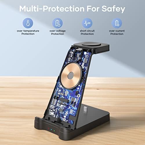 Ultimate 3-in-1 Wireless Charging Station for Apple Devices – Rapid Charger for i Phone 15/14/13/12/11, Apple Watch Series 1-9/Ultra, and Air Pods – Space-Saving Multi-Device Dock Featuring Advanced Safety Technology and Modern Aesthetic Design