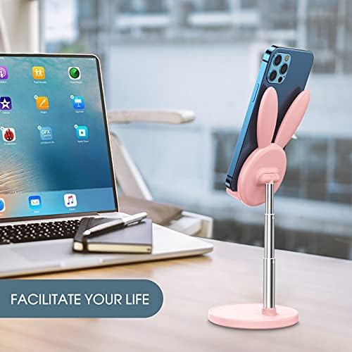 OATSBASF Cute Cell Phone Stand, Adjustable Bunny Phone Stand for Desk, Thick Case Friendly Holder Compatible with iPhone, Kindle, iPad, Switch, All Phones (Pink) – Enhanced Compatibility and Speed