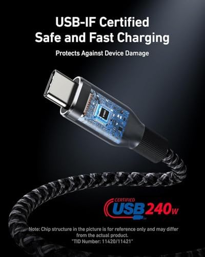 Anker Prime 240 W Eco-Friendly USB-C to USB-C Fast Charging Cable – Premium Upcycled-Braided Nylon, 100-Year Durability, 3 ft for Seamless Compatibility with i Phone 16, Mac Book, Galaxy S24 & More – Ultimate Power Solution for Modern Devices