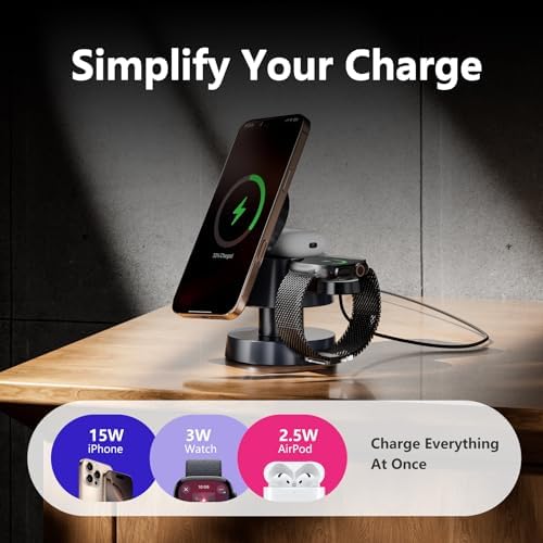 Ultimate 4-in-1 Wireless Charging Station with Night Lamp – Fast Mag Safe Charger for i Phone 16, 15 Pro Max, Air Pods & Apple Watch Ultra – Multi-Device Charging Dock with Adjustable Brightness for Home & Travel – Efficient, Safe, and Stylish Power Solution