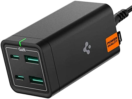 Spigen 120 W Ga N III 4-Port USB C Charging Station – Ultimate Fast Charging Solution for Mac Book, i Pad, i Phone 16/15/14/13, HP, Dell XPS & More | High-Efficiency Multi-Device Power Hub with Compact Design for Home & Travel
