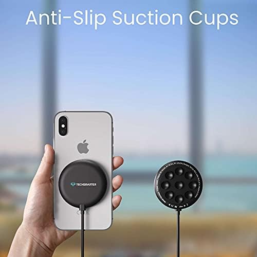 Revolutionize Your Charging Experience with the Techsmarter 15 W Fast Wireless Charger Pad – Secure Suction Cup Design for i Phone 14, Samsung S23, and Pixel Devices, Enhanced Anti-Slip Technology for Optimal Stability, Compact and Stylish with LED Charging Indicator for Effortless Power Delivery