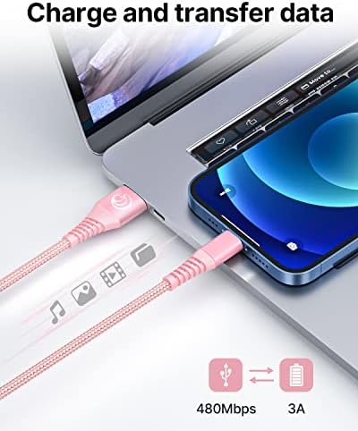 Aioneus 10 ft i Phone Charger 2 Pack – Apple Certified Lightning Cable with Fast Charging, Extra Long Nylon Braided Cord in Stylish Pink for i Phone 13, 12, 11, XS, XR, 10, 8, 7, 6 Plus – Unmatched Durability and Flexibility